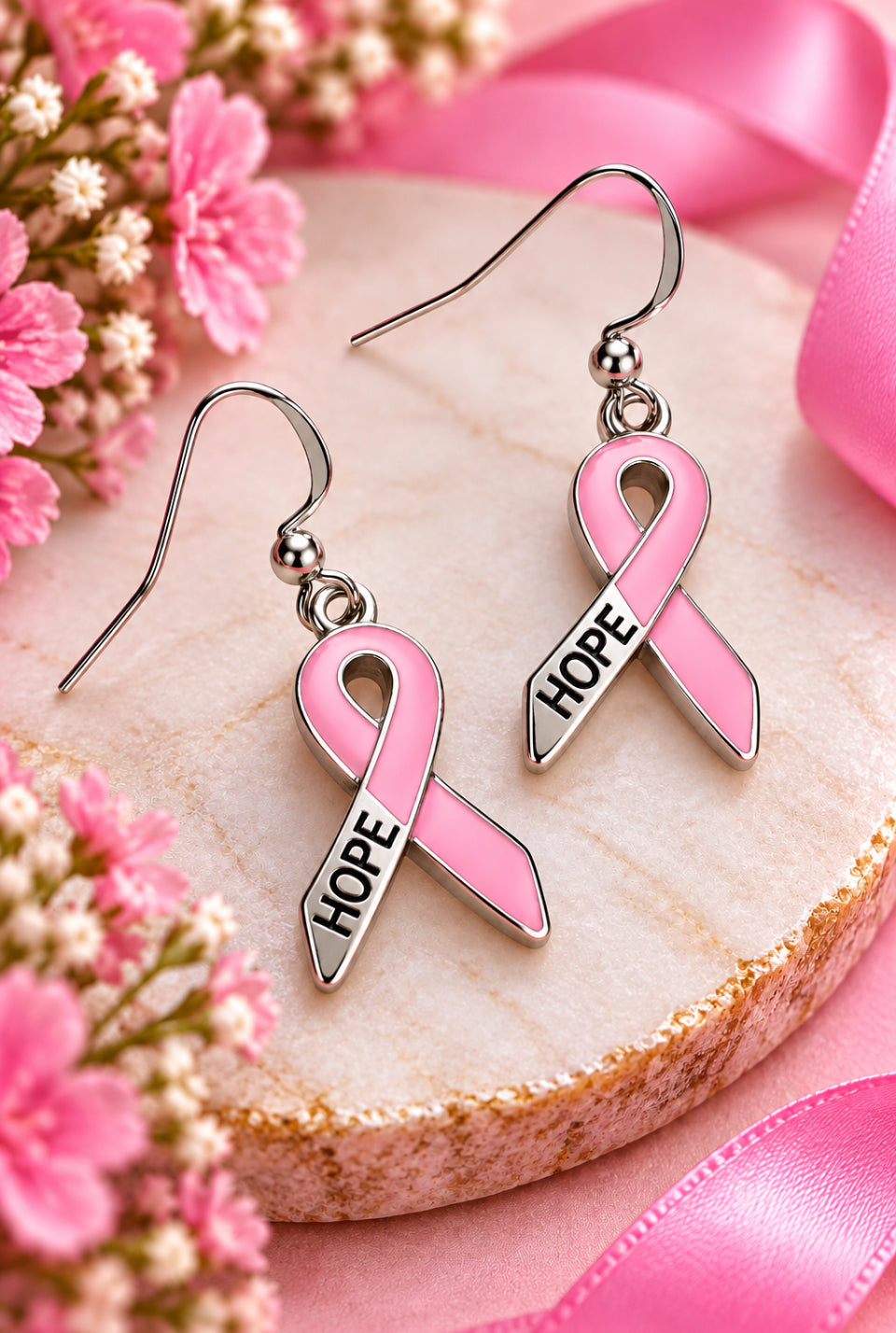 Pink Ribbon Earrings Hope