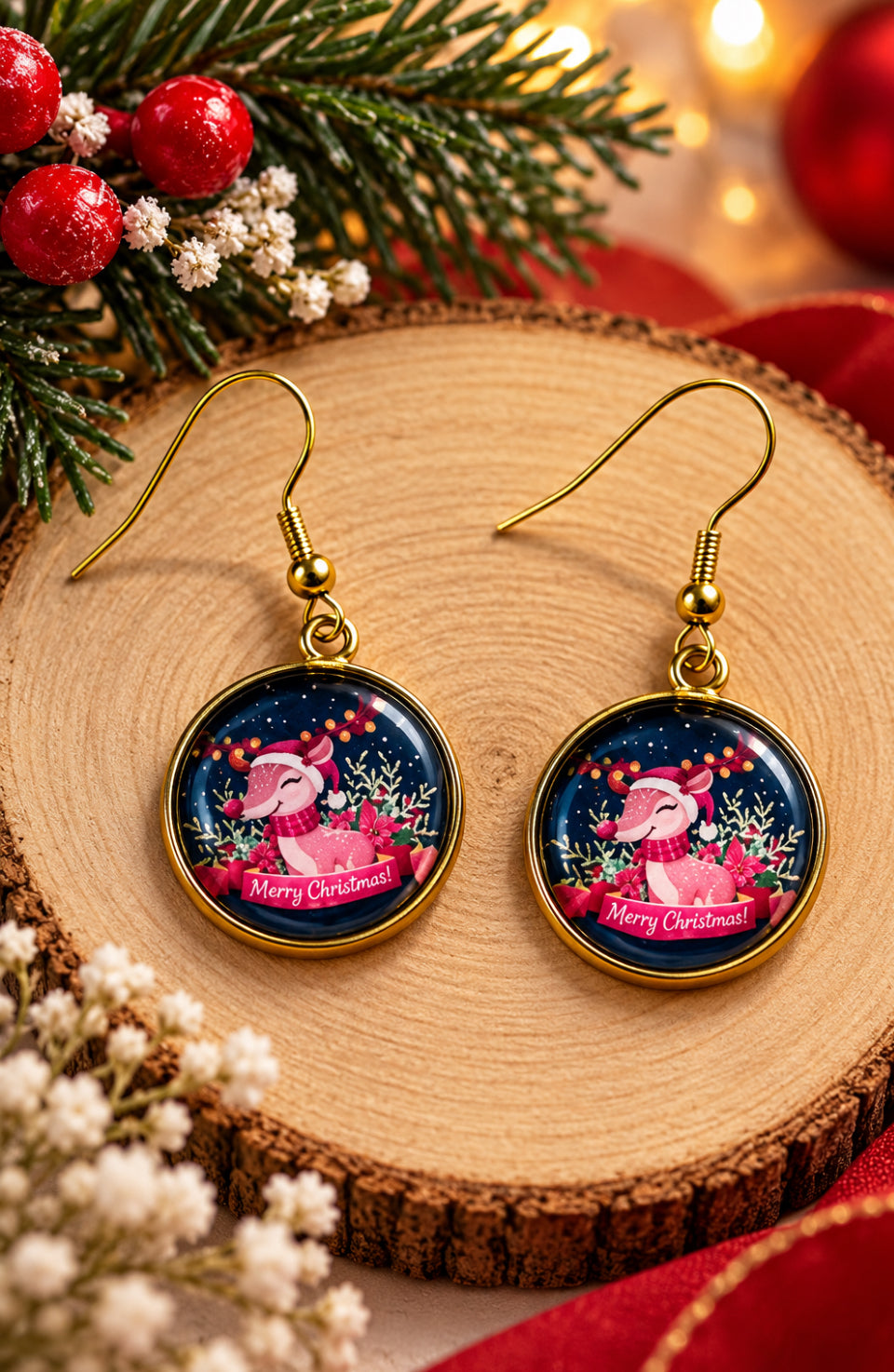 Merry Christmas Cabochon Earrings - Multiple Designs to choose from