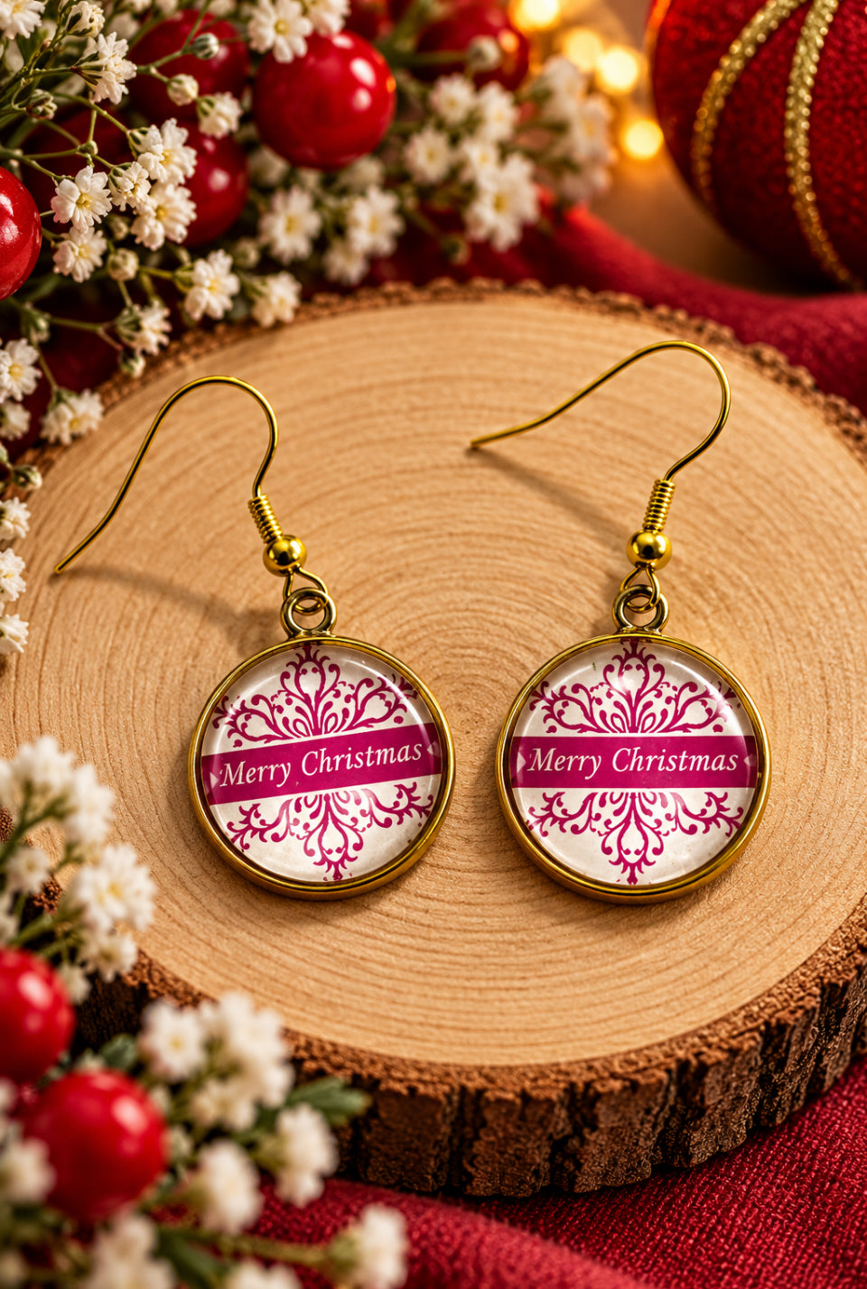 Merry Christmas Cabochon Earrings - Multiple Designs to choose from