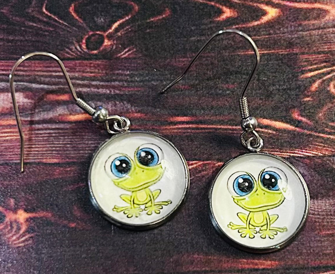 Green Frog Earrings
