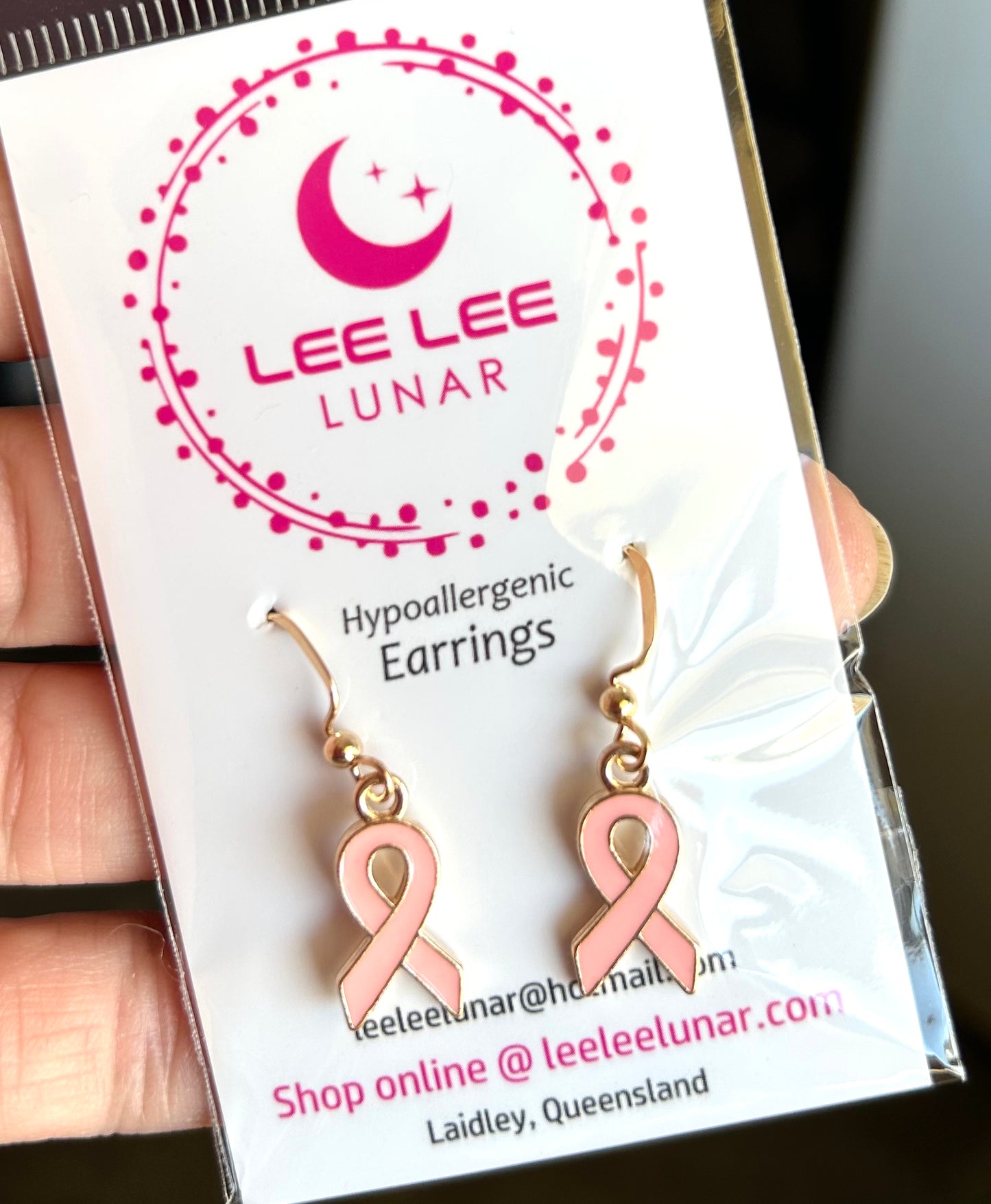 Pink Ribbon Earrings Gold