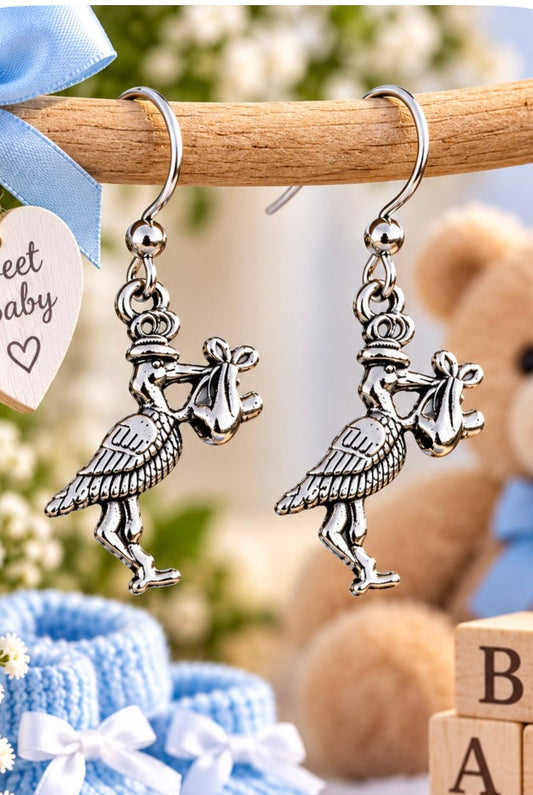 Stork & Baby Earrings