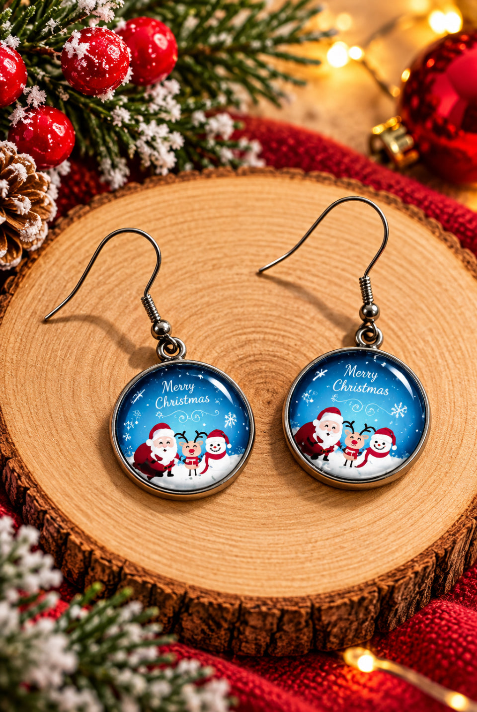 Merry Christmas Cabochon Earrings - Multiple Designs to choose from