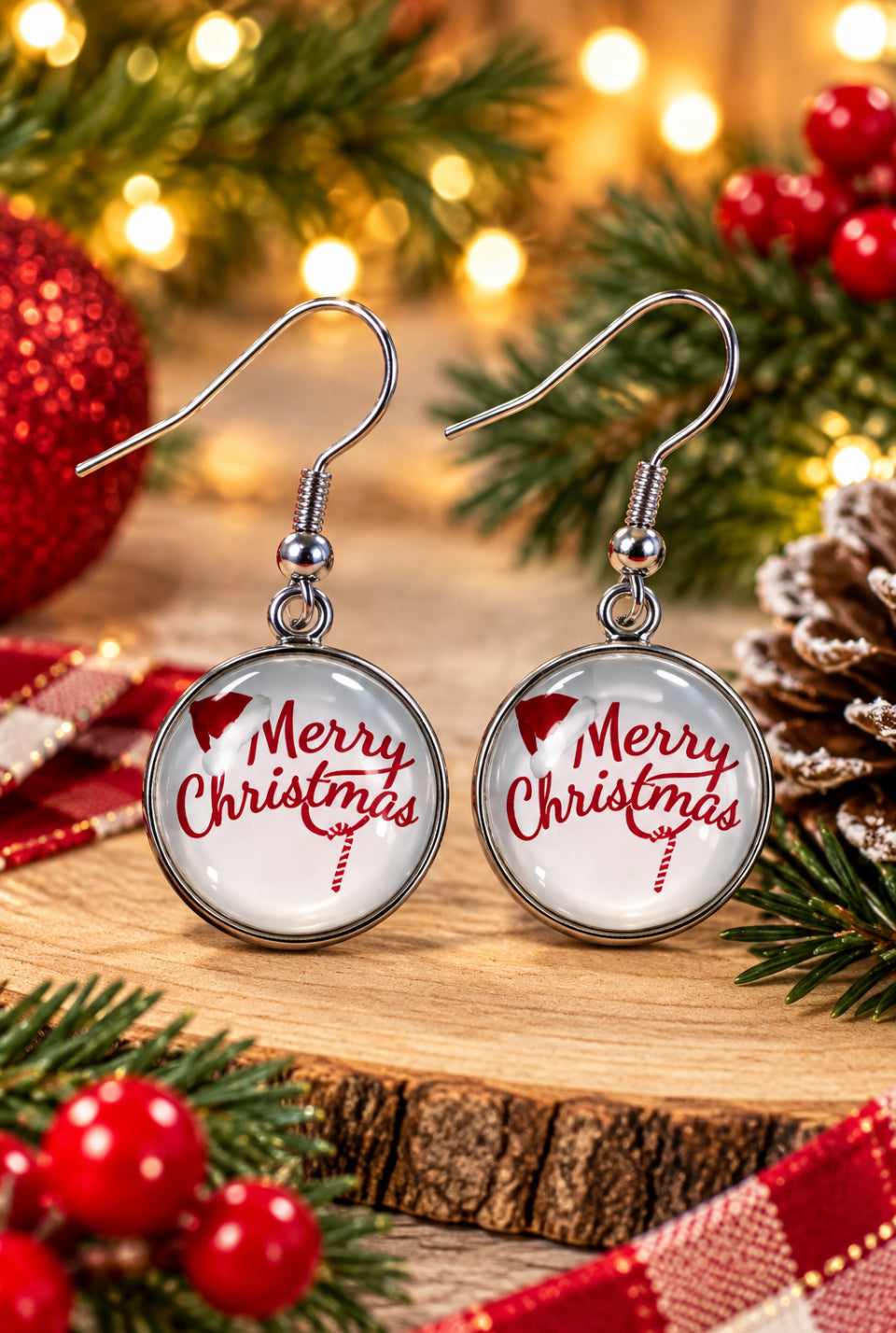 Merry Christmas Cabochon Earrings - Multiple Designs to choose from