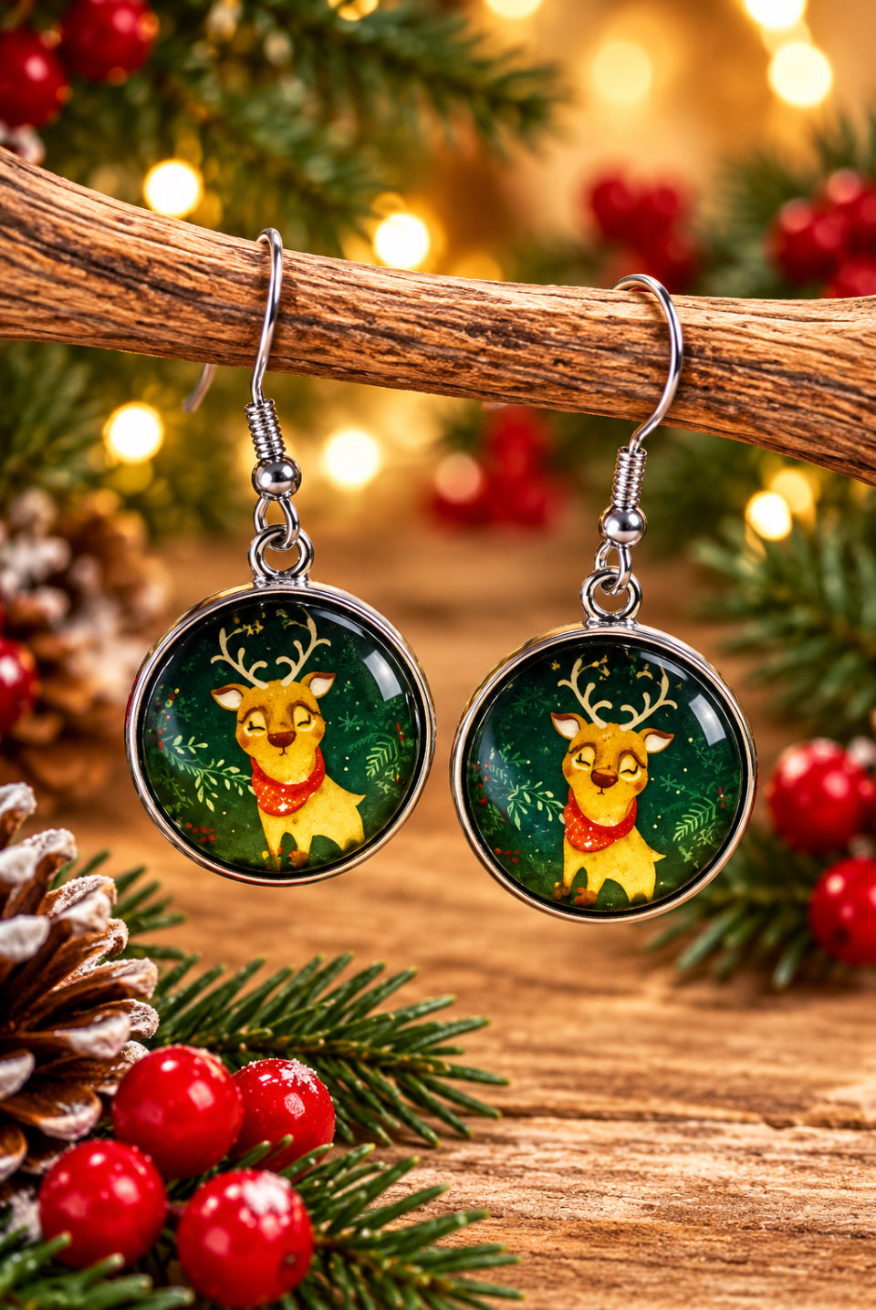 Merry Christmas Cabochon Earrings - Multiple Designs to choose from