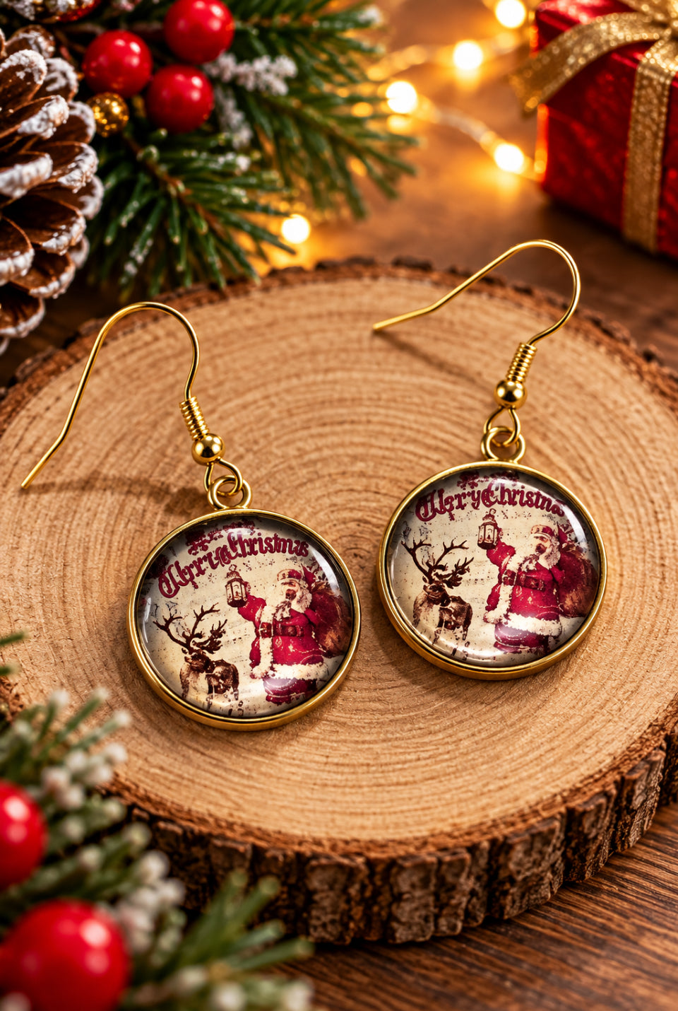 Merry Christmas Cabochon Earrings - Multiple Designs to choose from