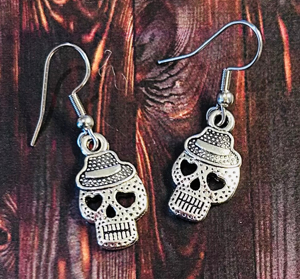Skull with Hat Earrings