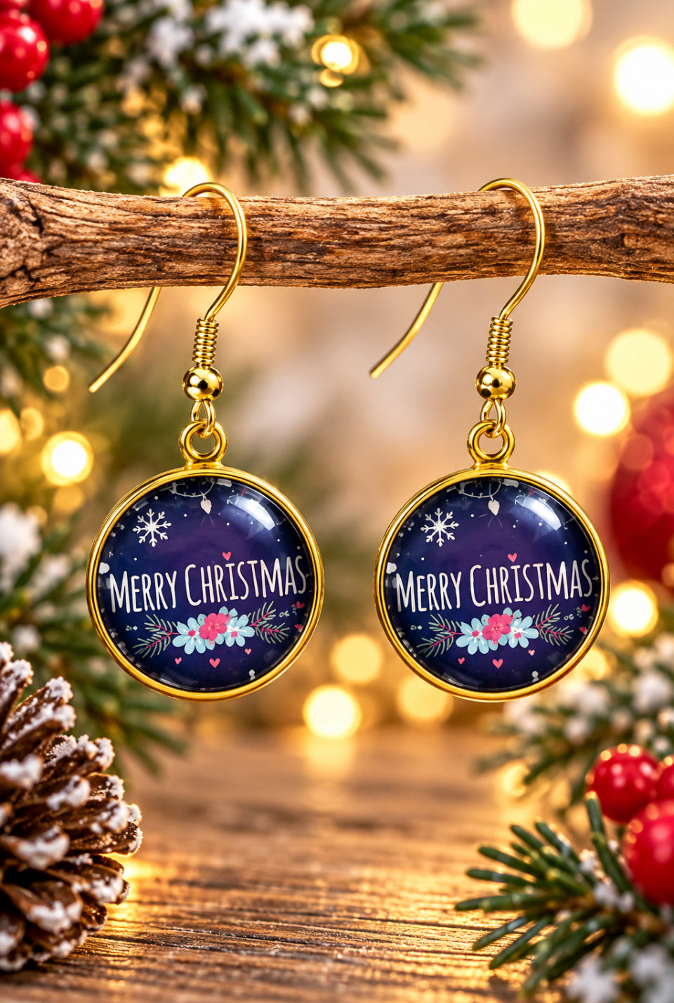 Merry Christmas Cabochon Earrings - Multiple Designs to choose from
