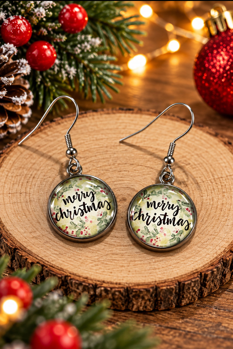Merry Christmas Cabochon Earrings - Multiple Designs to choose from