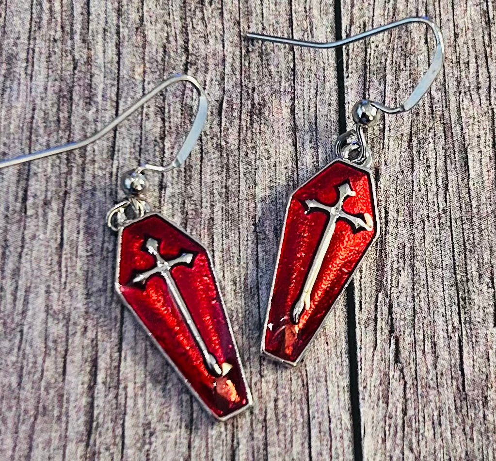 Coffin Earrings Red