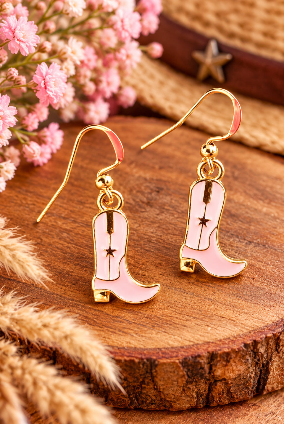 Pink Cowgirl Boots Earrings