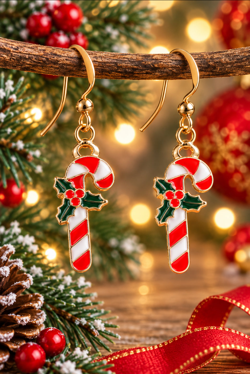 Xmas Candy Cane Earrings