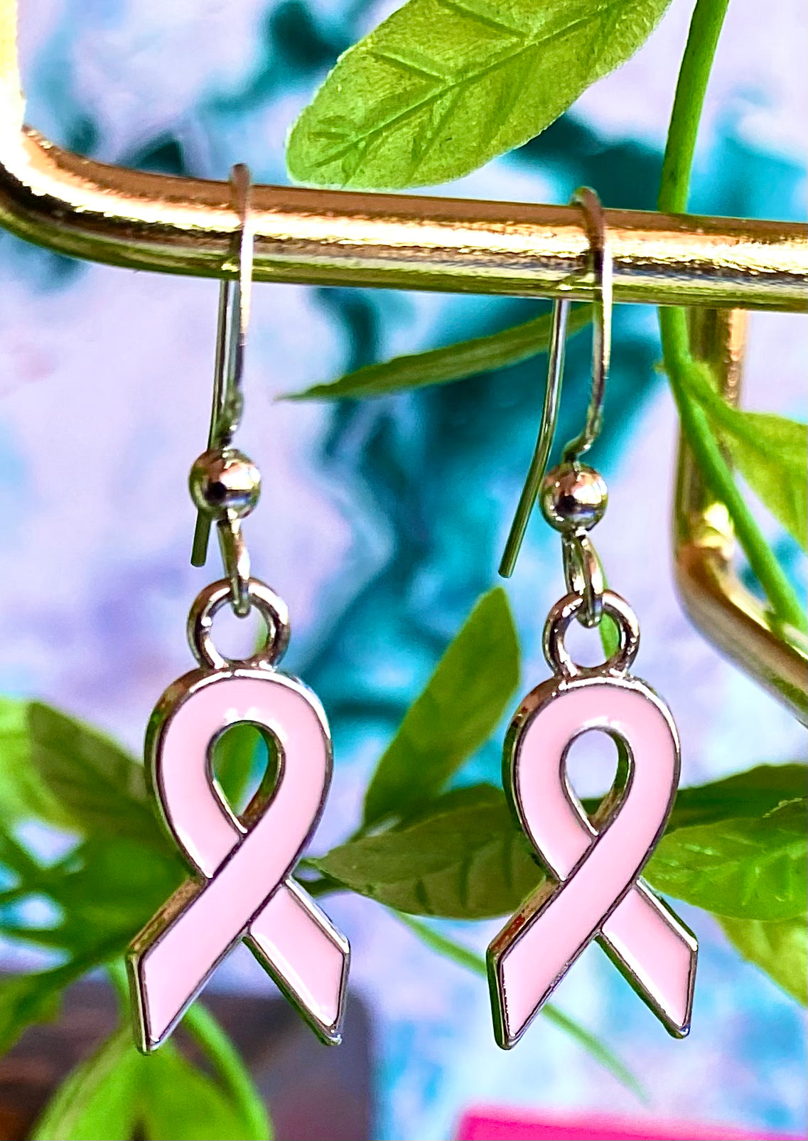 Pink Ribbon Earrings Silver