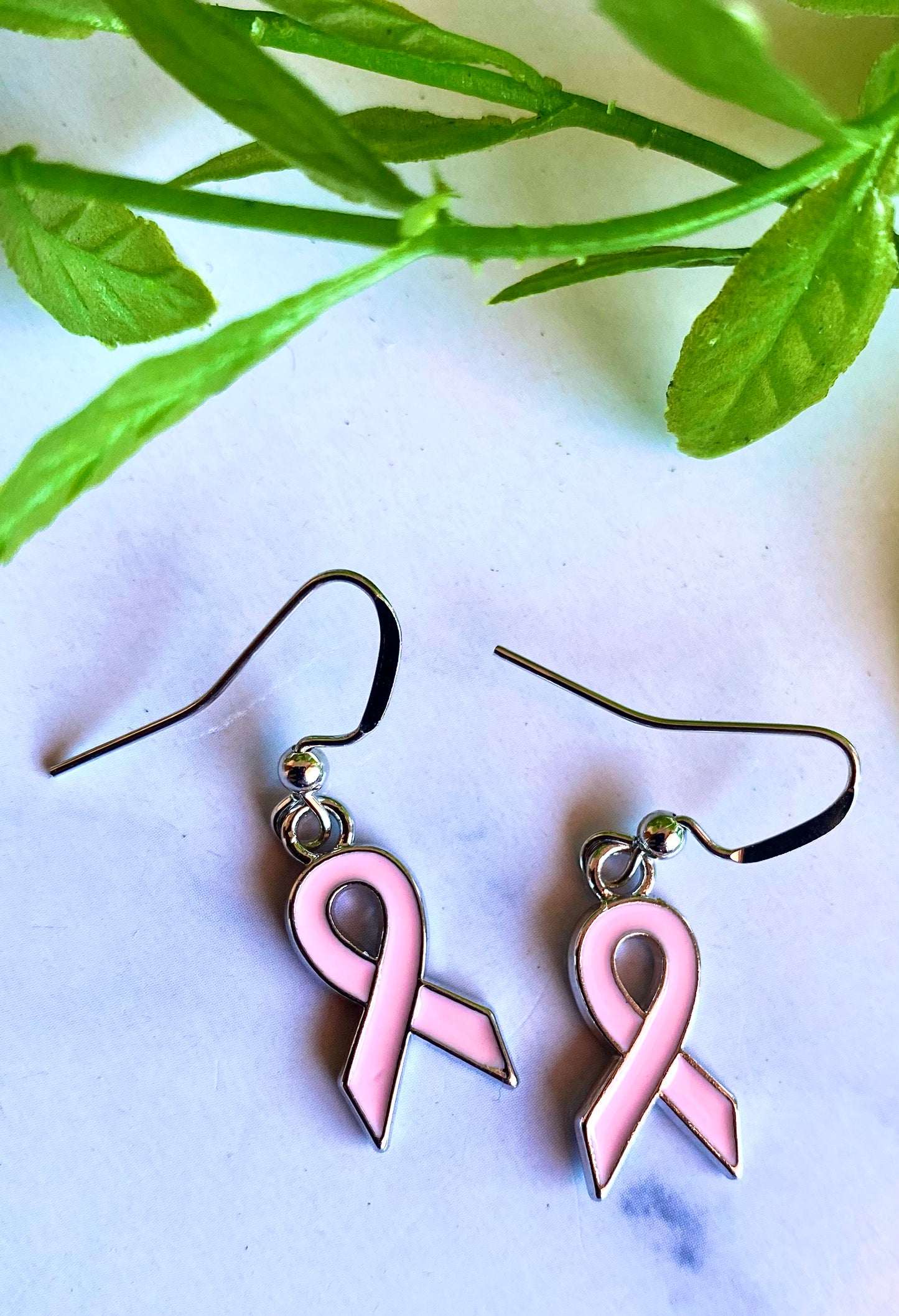 Pink Ribbon Earrings Silver