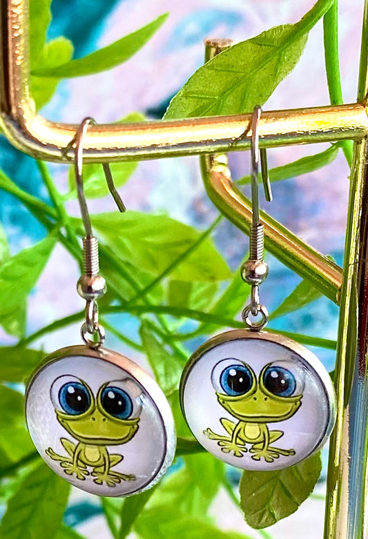 Green Frog Earrings